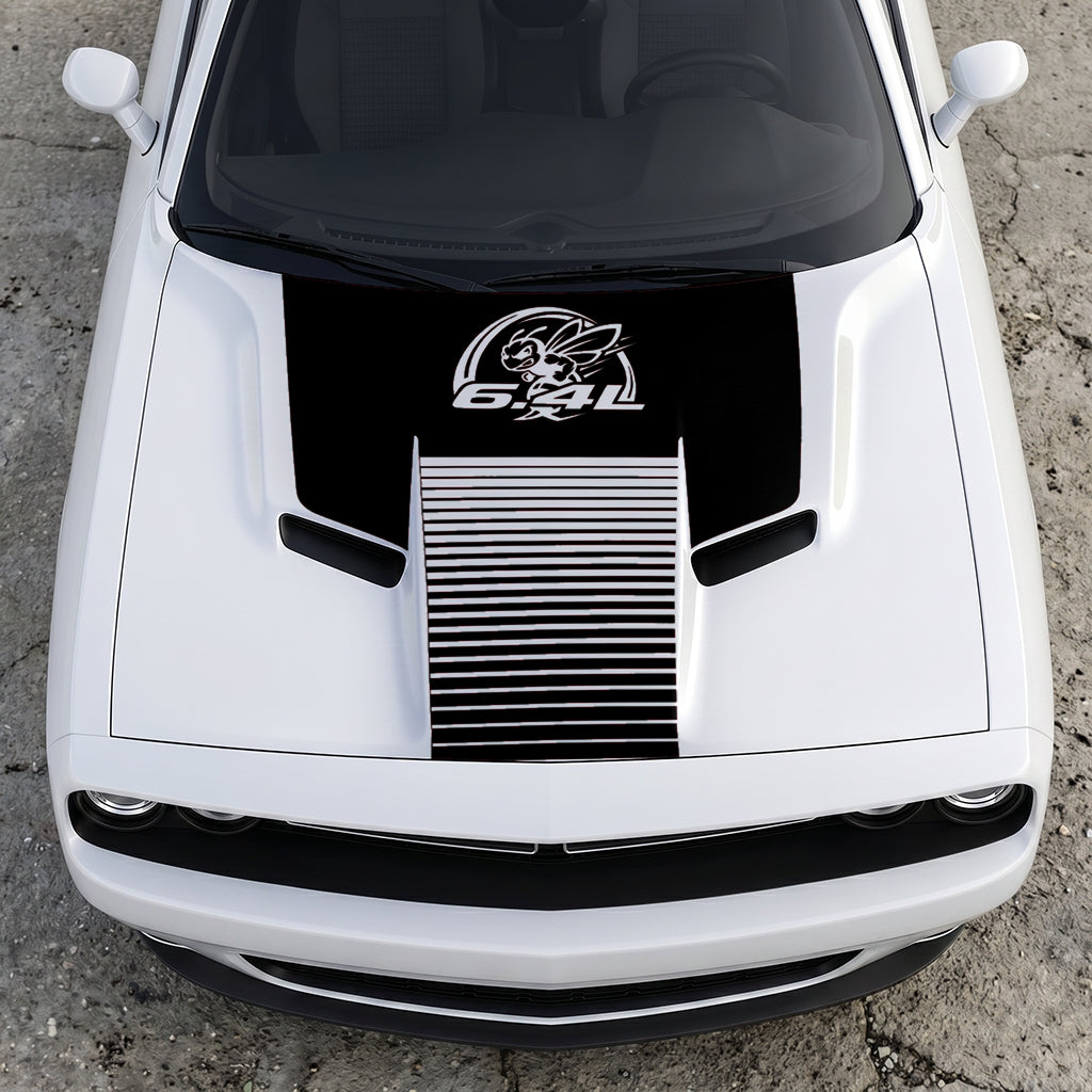 Hood Panel Decal/Sticker - Scat Pack 6.4L Bee Heritage Stripe - Custom Precision Cut Vinyl Overlay Graphic Kit - For Dodge Challenger 2015-2024 - Premium Vinyl