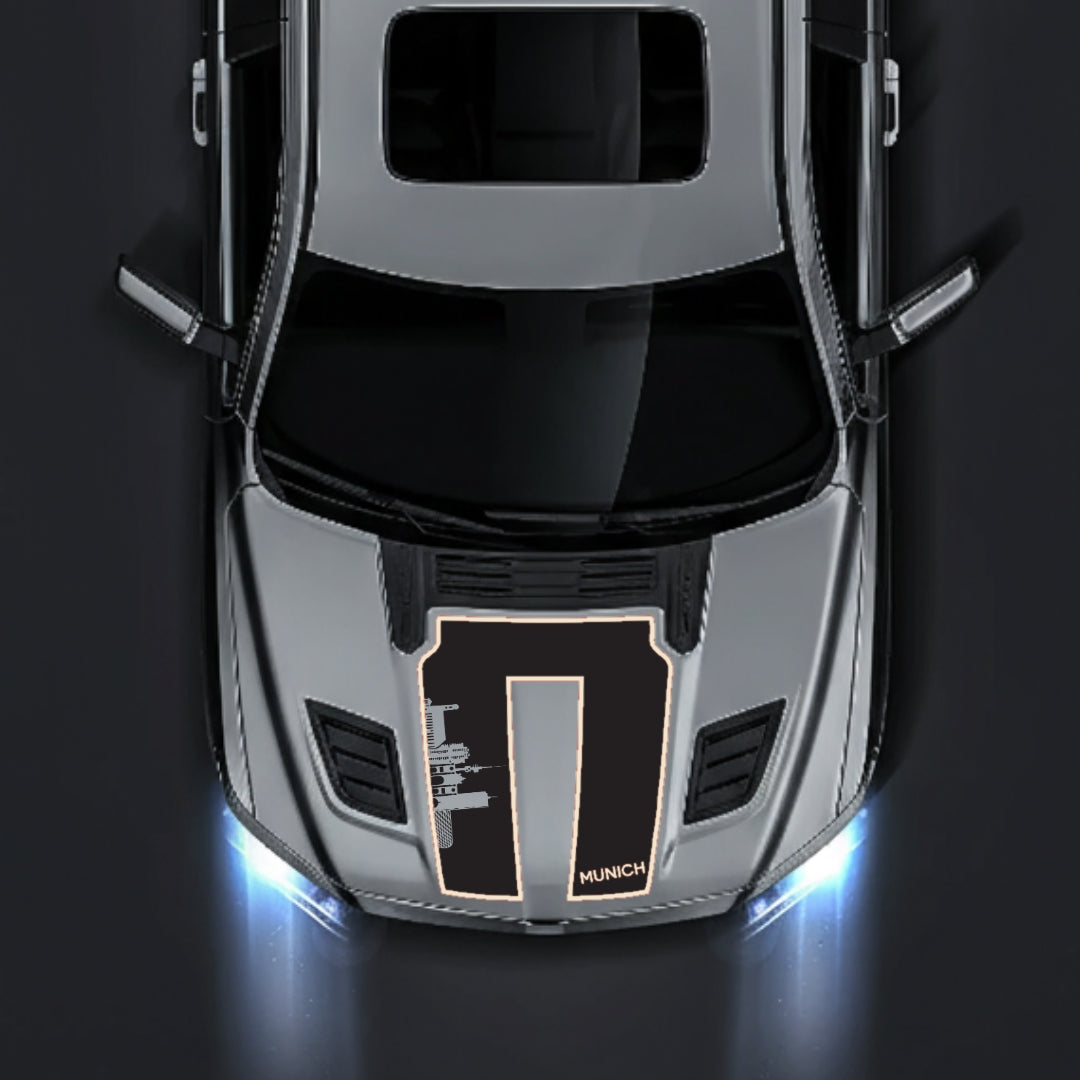 Hood Panel Decal/Sticker - Munich Skyline - Cut - Border Graphic Kit - For Dodge RAM 1500 2019-2025 - Premium Vinyl