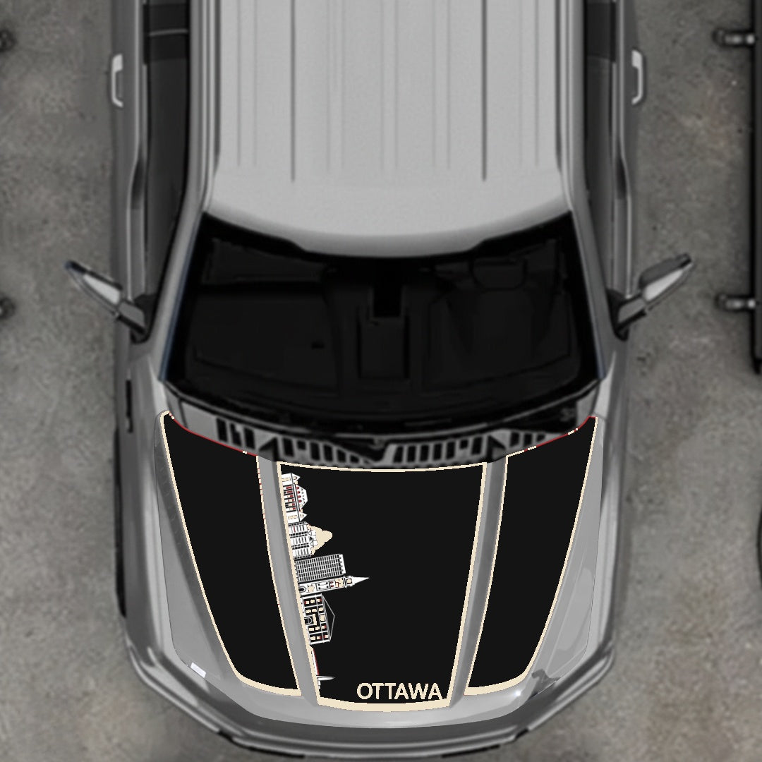 Hood Panel Decal/Sticker - Ottawa Skyline - Cut - Border Graphic Kit - For Ford F-150 2020-2026 - Premium Vinyl