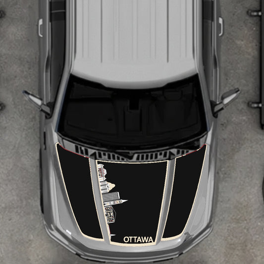 Hood Panel Decal/Sticker - Ottawa Skyline - Cut - Border Graphic Kit - For Ford F-150 2020-2026 - Premium Vinyl