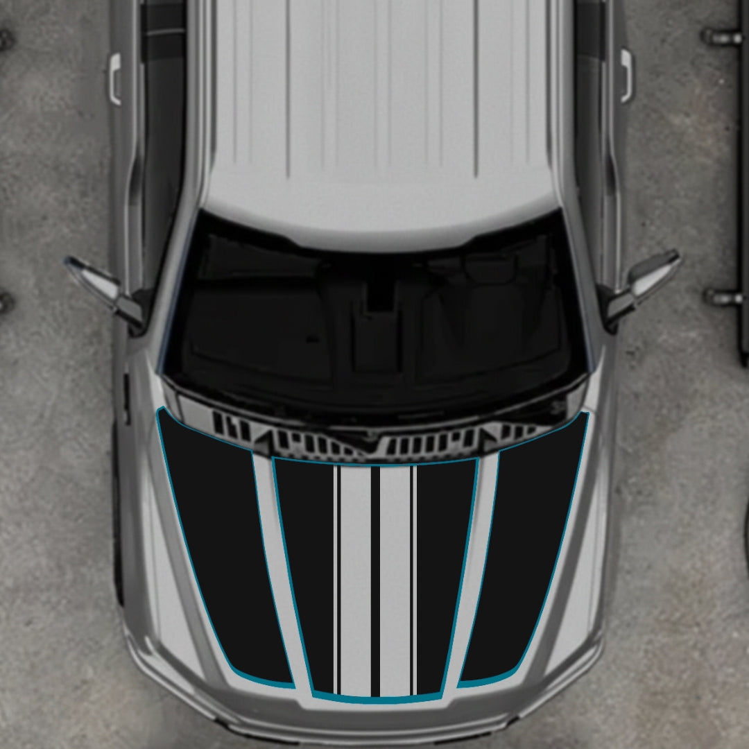 Hood Panel Decal/Sticker - Bars Style - Cut - Border Graphic Kit - For Ford F-150 2020-2026 - Premium Vinyl