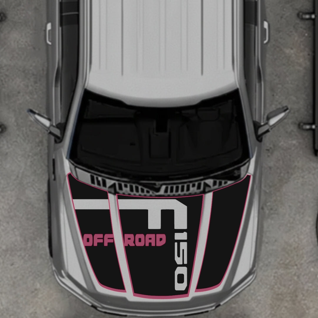 Hood Panel Decal/Sticker - Style 6 - Cut - Border Graphic Kit - For Ford F-150 2020-2026 - Premium Vinyl