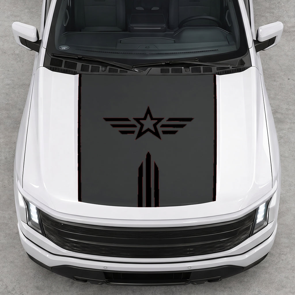 Hood Panel Decal/Sticker - Winged Star Graphic Decal Graphic Kit - For Ford F-150 2015-2020 - Premium Vinyl
