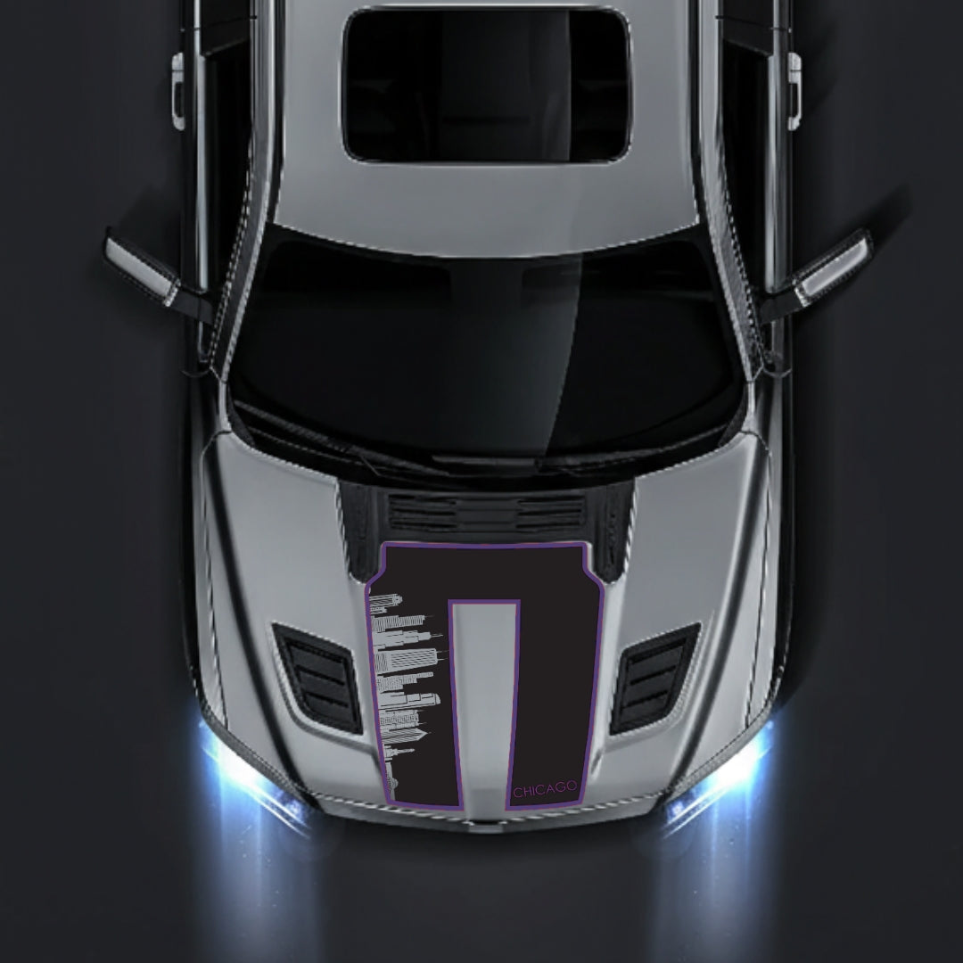 Hood Panel Decal/Sticker - Chicago Skyline - Cut - Border Graphic Kit - For Dodge RAM 1500 2019-2025 - Premium Vinyl
