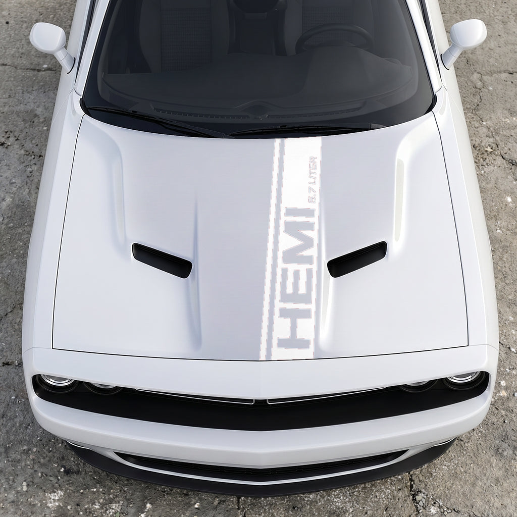 Hood Panel Decal/Sticker - HEMI 5.7 Liter Vertical Performance Stripe - Pillar Style Side-Hood Accent Vinyl Graphic Kit - For Dodge Challenger 2015-2024 - Premium Vinyl