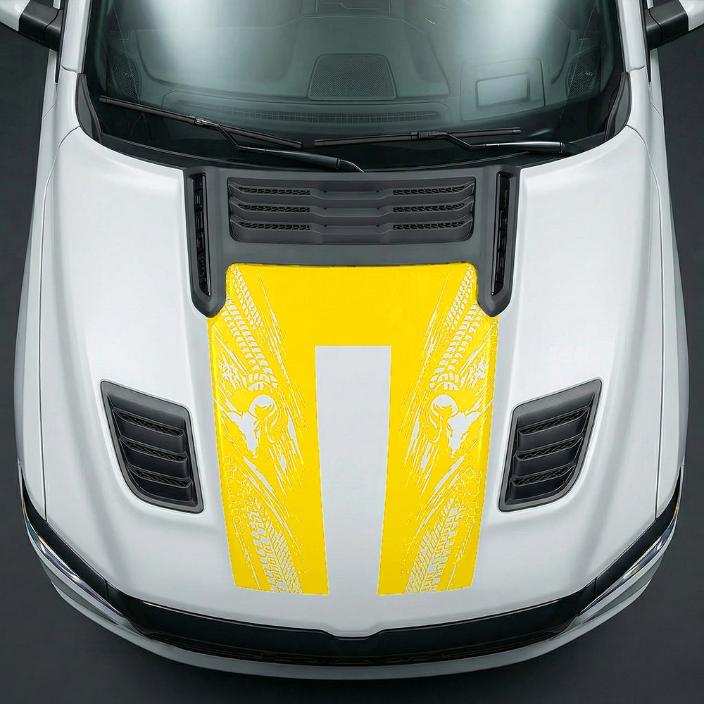 Hood Panel Decal/Sticker - Extreme Tread & Slash Ram Mascot U-Shape Graphic Kit - For Dodge Ram 2019-2025 - Premium Vinyl