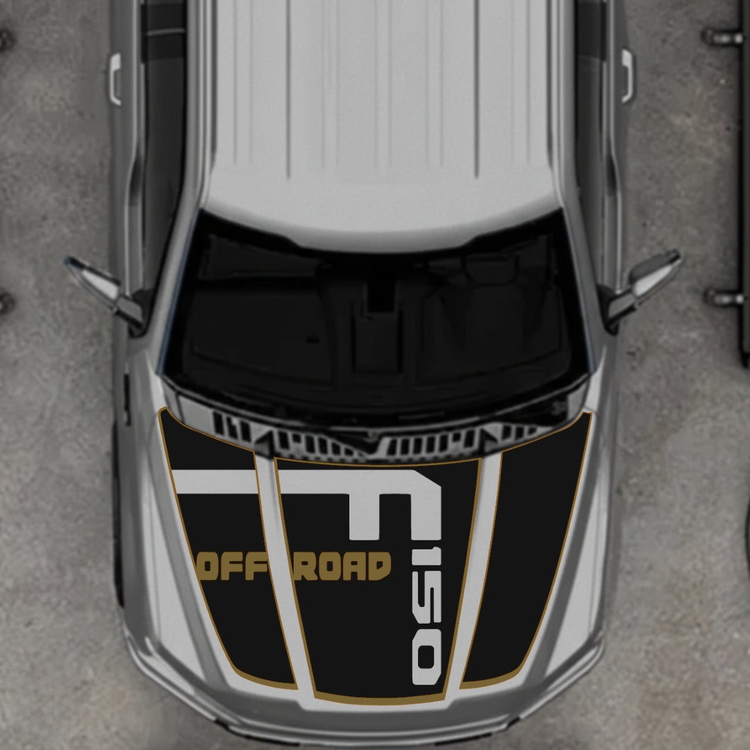 Hood Panel Decal/Sticker - Style 6 - Cut - Border Graphic Kit - For Ford F-150 2020-2026 - Premium Vinyl