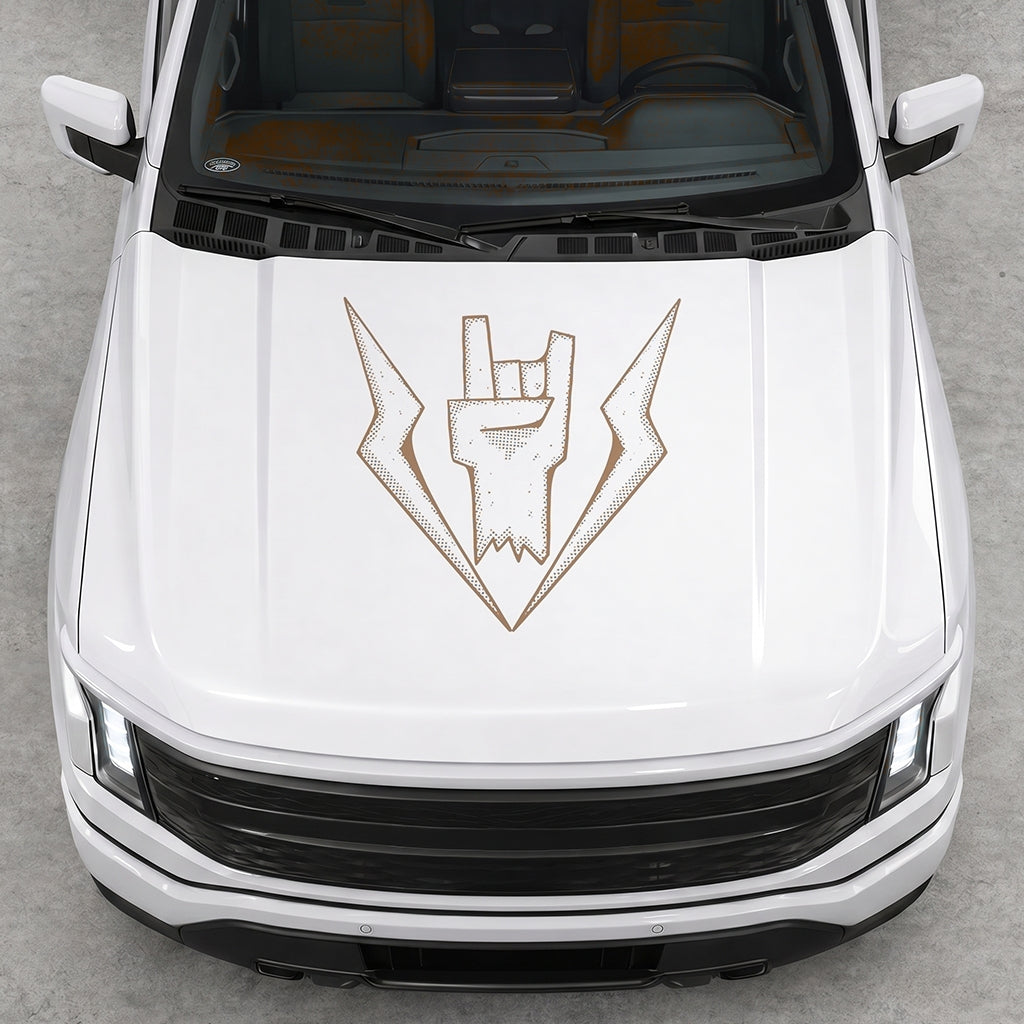 Hood Panel Decal/Sticker - Cut Lightning Rock Hand Graphic Decal Graphic Kit - For FORD F-150 2015-2020 - Premium Vinyl
