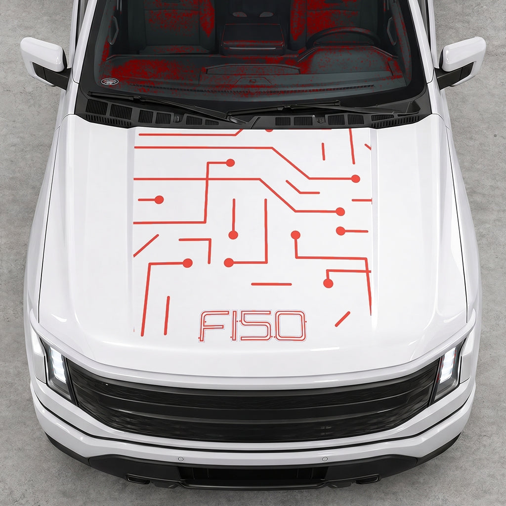 Hood Panel Decal/Sticker - Cut Electric Circuit Graphic Decal Graphic Kit - For FORD F-150 2015-2020 - Premium Vinyl