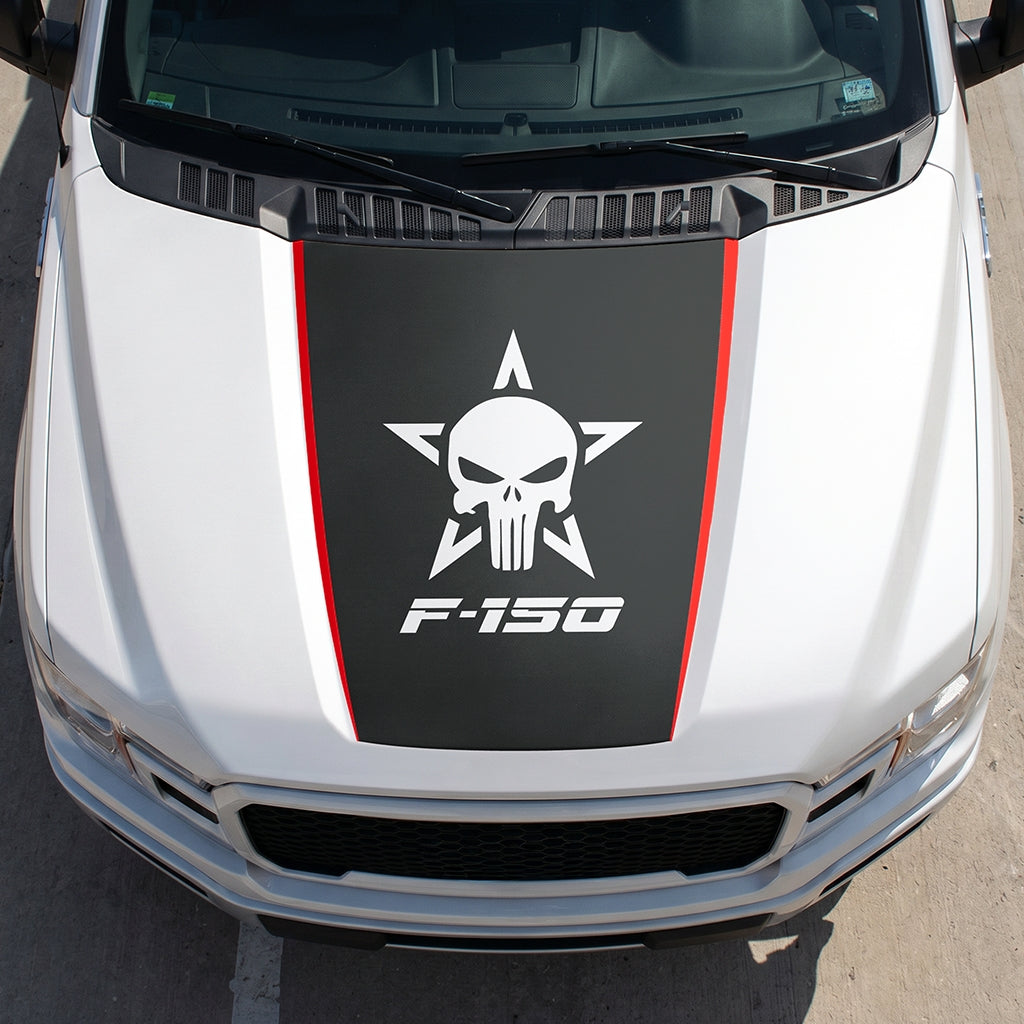 Hood Panel Decal/Sticker - Skull with Spikes Graphic Decal Graphic Kit - For Ford F-150 2015-2020 - Premium Vinyl