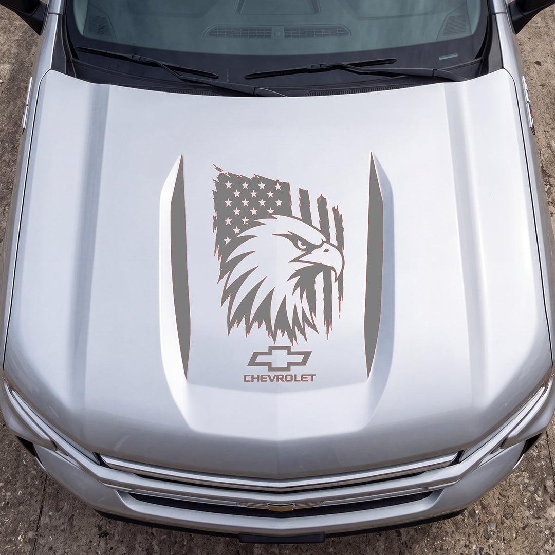 Hood Panel Decal/Sticker - American Eagle Head Graphic Decal Graphic Kit - For Chevrolet Silverado 2019-2024 - Premium Vinyl