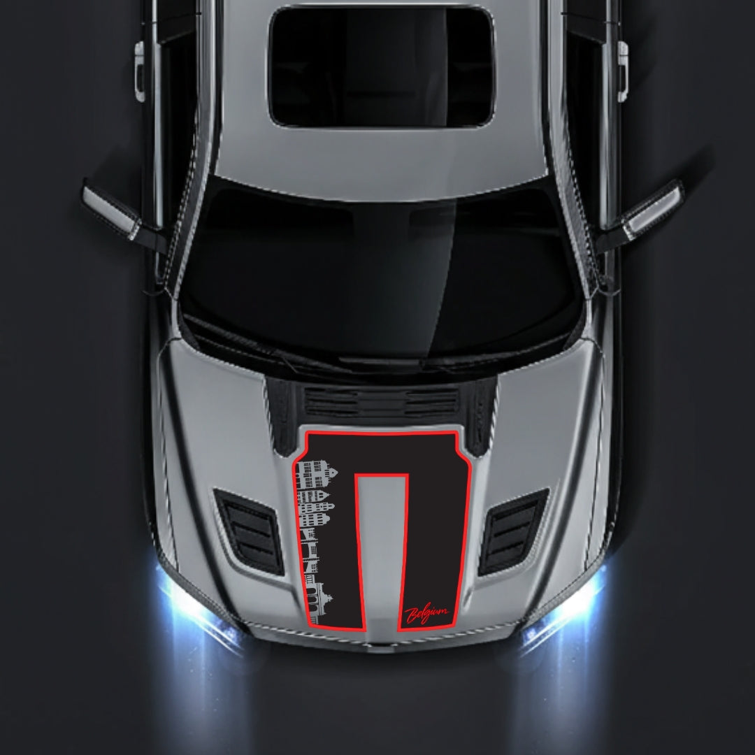 Hood Panel Decal/Sticker - Belgium Skyline - Cut - Border Graphic Kit - For Dodge RAM 1500 2019-2025 - Premium Vinyl