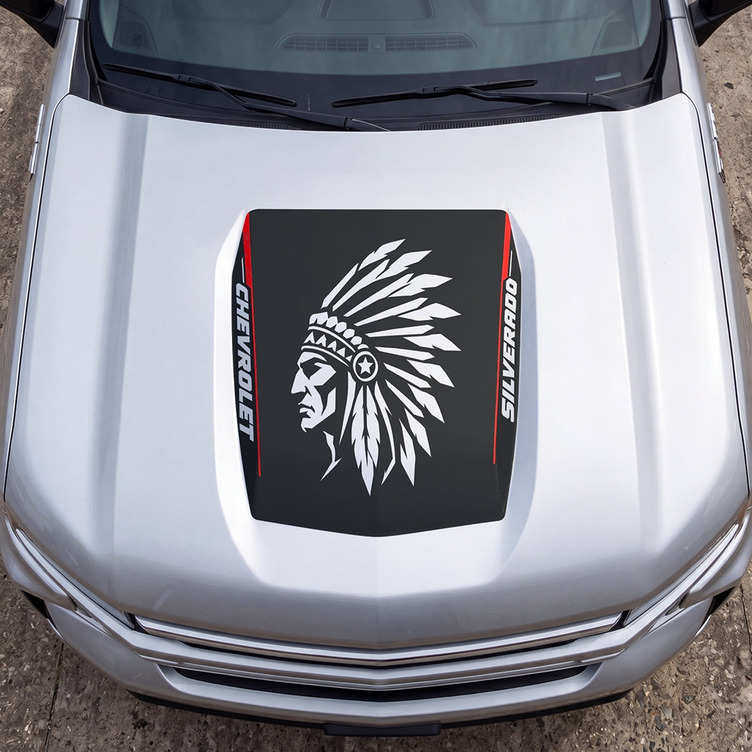 Hood Panel Decal/Sticker - Red Skin Graphic Decal Graphic Kit - For Chevrolet Silverado 2019-2024 - Premium Vinyl