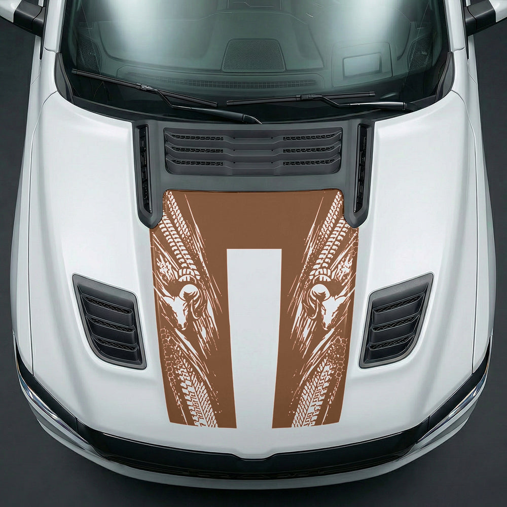 Hood Panel Decal/Sticker - Extreme Tread & Slash Ram Mascot U-Shape Graphic Kit - For Dodge Ram 2019-2025 - Premium Vinyl