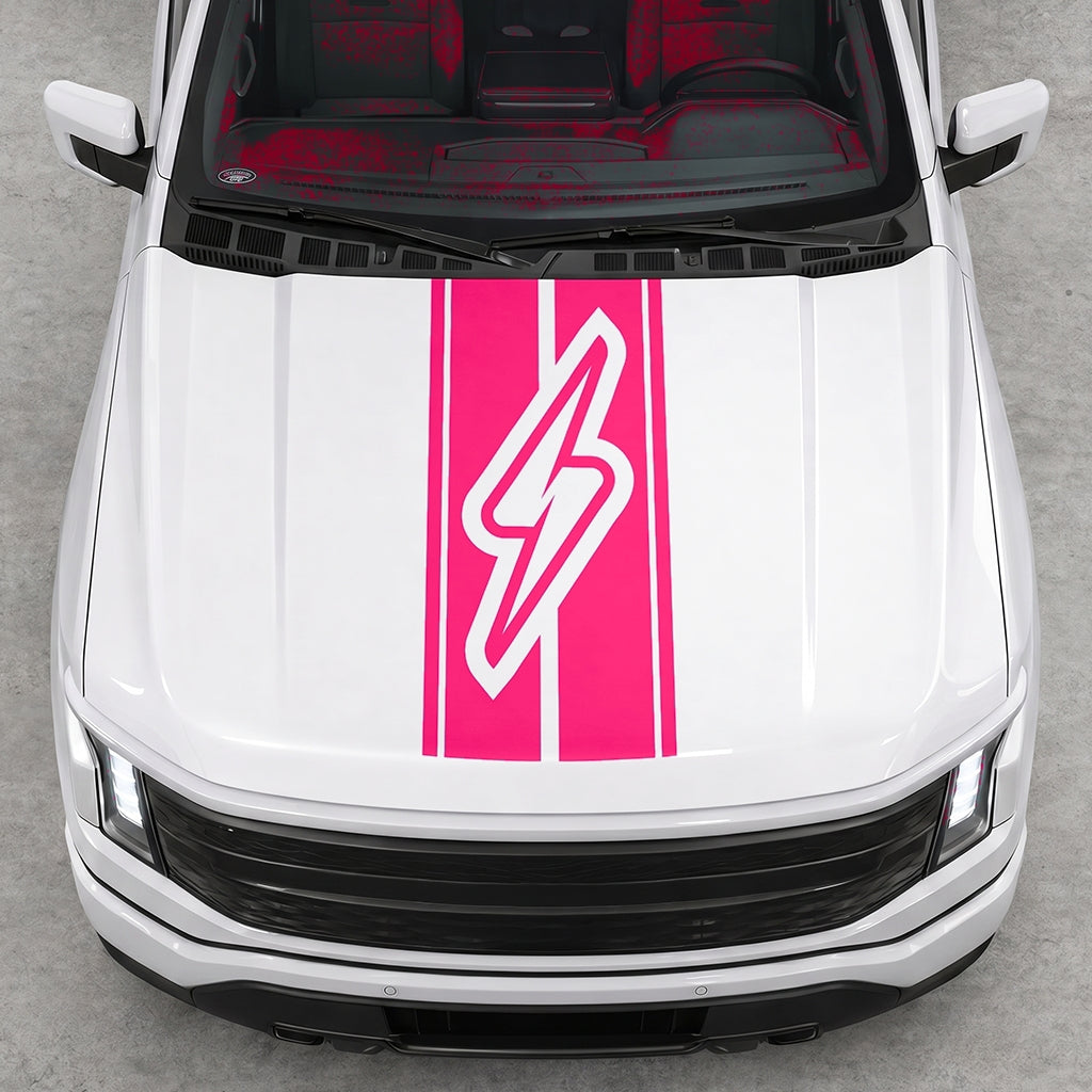 Hood Panel Decal/Sticker - Triple Stripes Electric Graphic Decal Graphic Kit - For FORD F-150 2015-2020 - Premium Vinyl