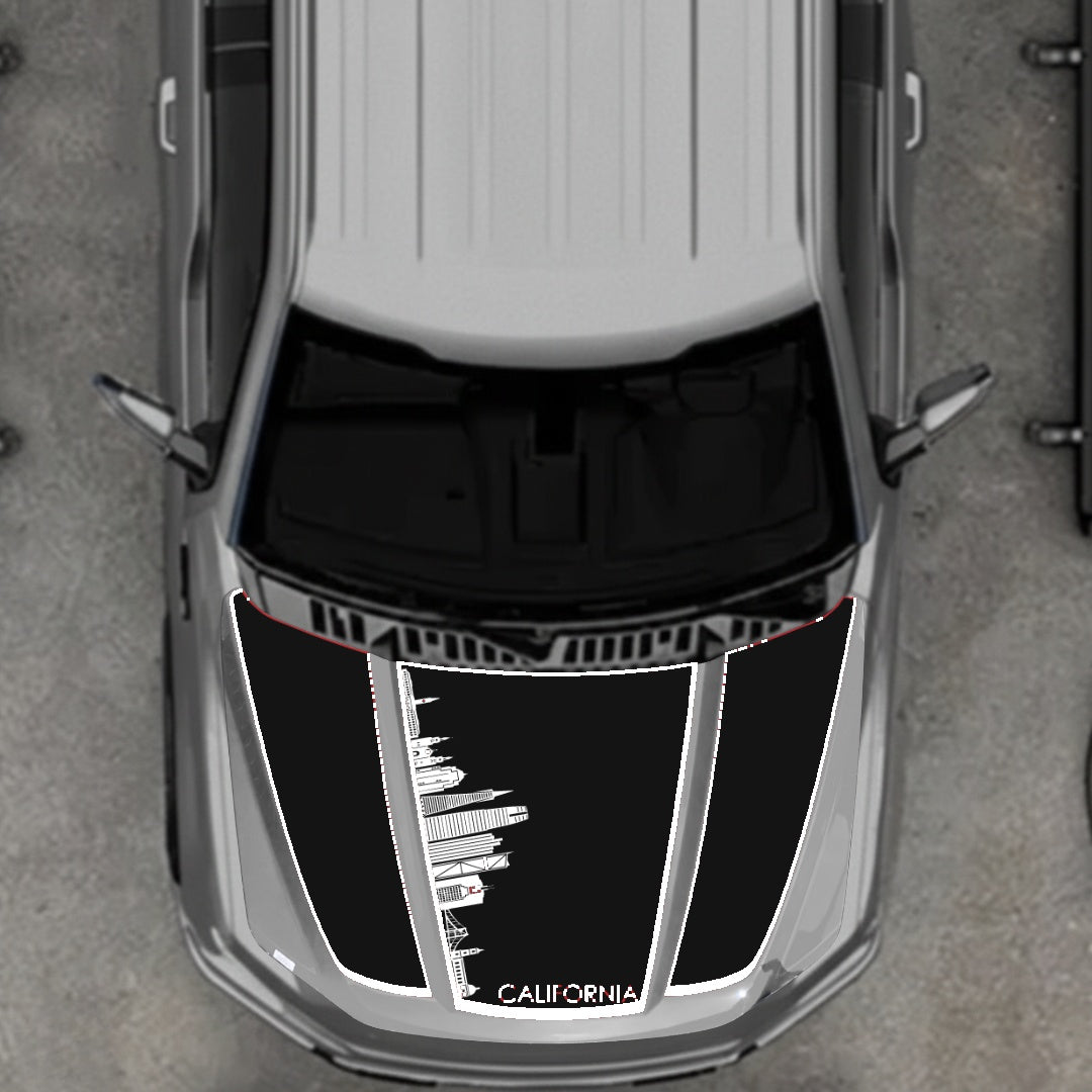 Hood Panel Decal/Sticker - California Skyline - Cut - Border Graphic Kit - For Ford F-150 2020-2026 - Premium Vinyl