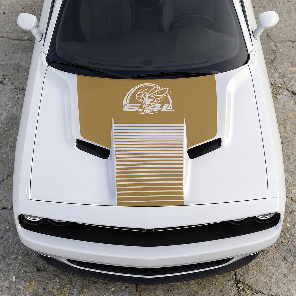 Hood Panel Decal/Sticker - Scat Pack 6.4L Bee Heritage Stripe - Custom Precision Cut Vinyl Overlay Graphic Kit - For Dodge Challenger 2015-2024 - Premium Vinyl