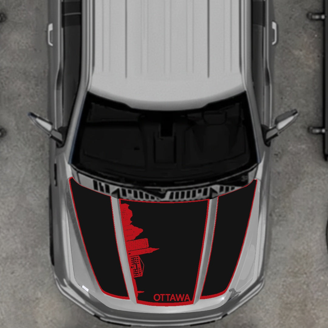 Hood Panel Decal/Sticker - Ottawa Skyline - Border Graphic Kit - For Ford F-150 2020-2026 - Premium Vinyl