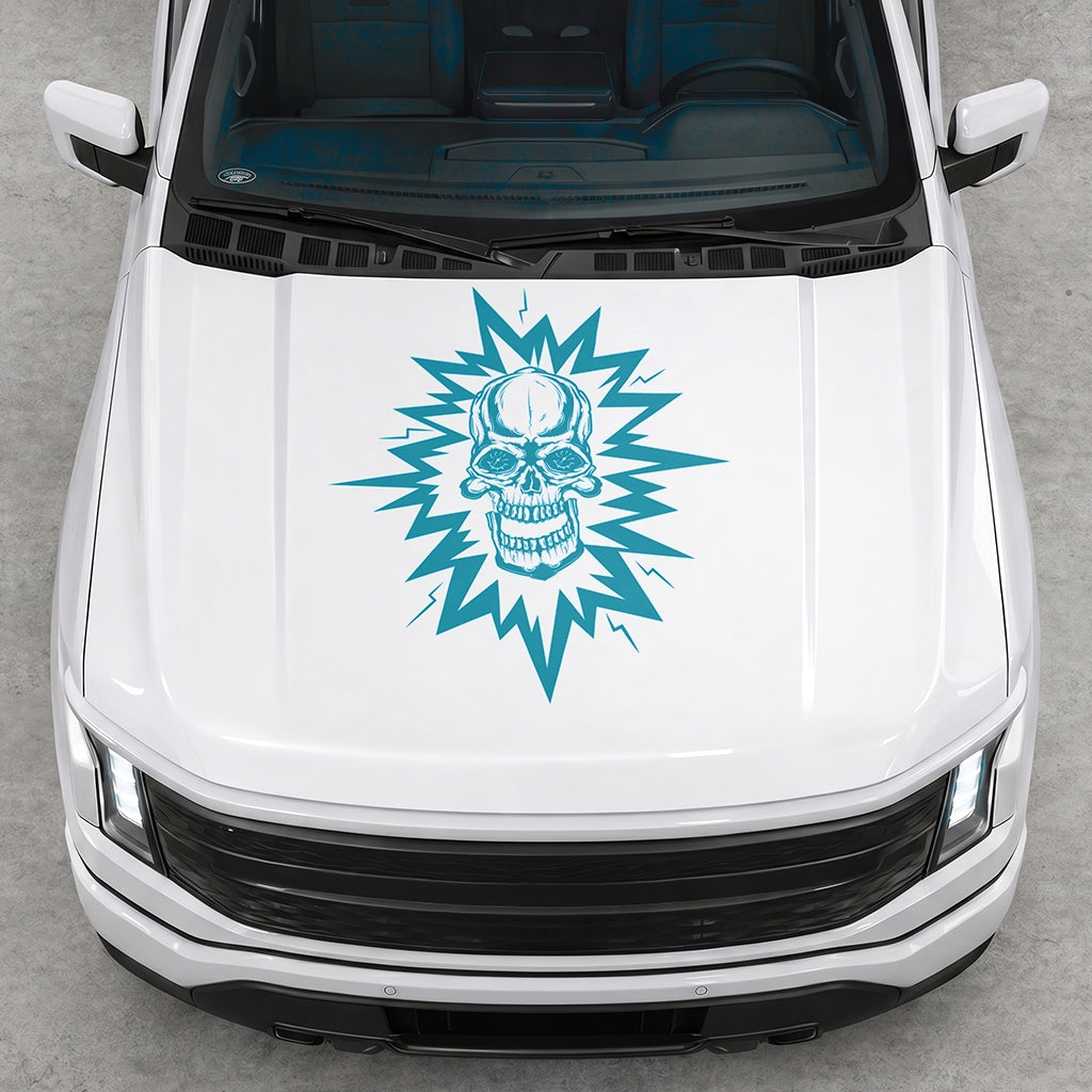 Hood Panel Decal/Sticker - Cut Electric Skull Graphic Decal Graphic Kit - For FORD F-150 2015-2020 - Premium Vinyl