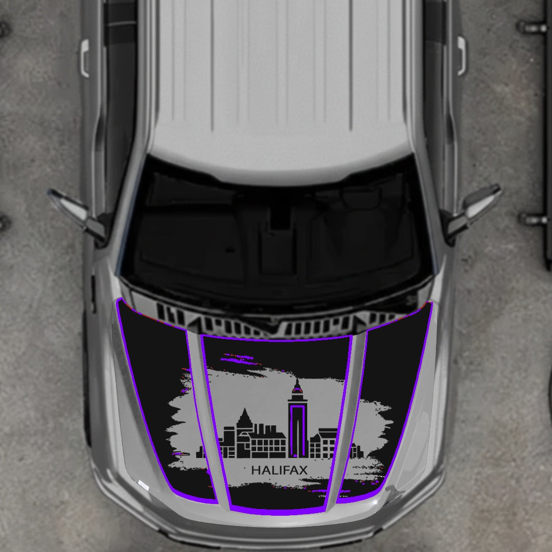 Hood Panel Decal/Sticker - Halifax - Cut - Border Graphic Kit - For Ford F-150 2020-2026 - Premium Vinyl