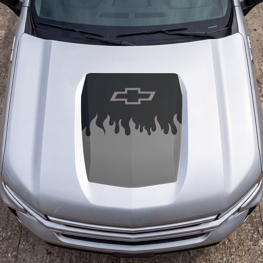 Hood Panel Decal/Sticker - Burning Flames Graphic Decal Graphic Kit - For Chevrolet Silverado 2019-2024 - Premium Vinyl