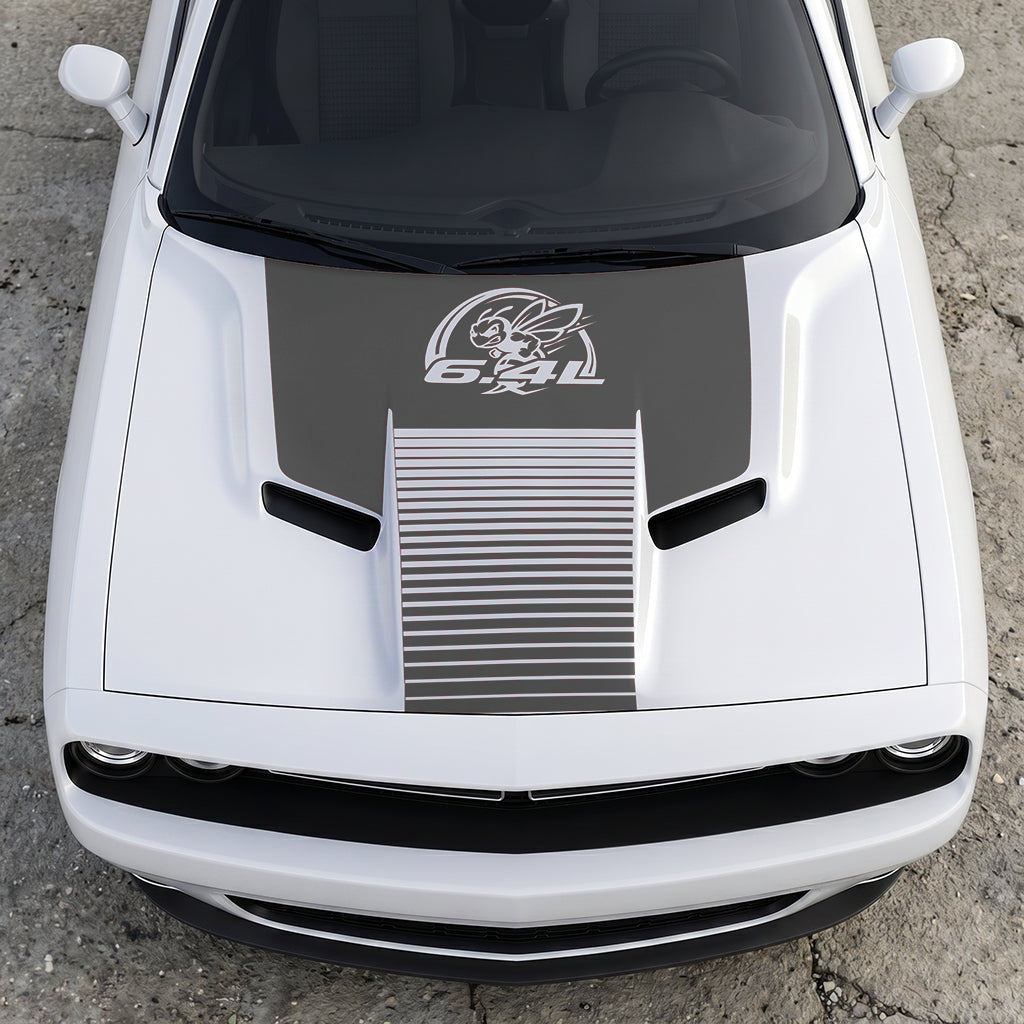 Hood Panel Decal/Sticker - Scat Pack 6.4L Bee Heritage Stripe - Custom Precision Cut Vinyl Overlay Graphic Kit - For Dodge Challenger 2015-2024 - Premium Vinyl