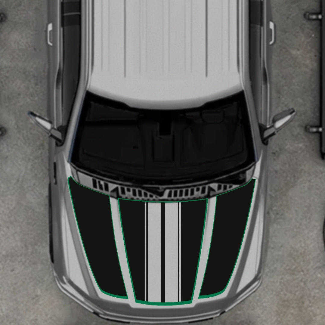 Hood Panel Decal/Sticker - Bars Style - Cut - Border Graphic Kit - For Ford F-150 2020-2026 - Premium Vinyl