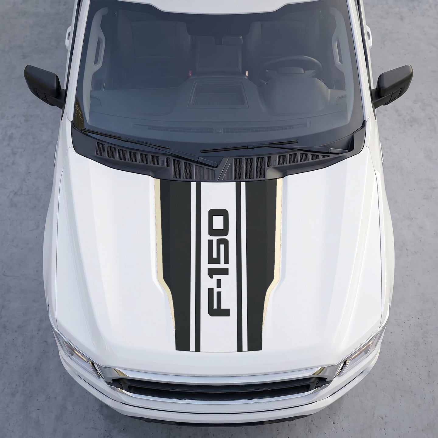 Hood Panel Decal/Sticker - Dual Block Racing Stripes Hood Decal – Matte Black Center Split Wrap with Bold Lettering Graphic Kit - For Ford F-150 F150 2015-2020 - Premium Vinyl