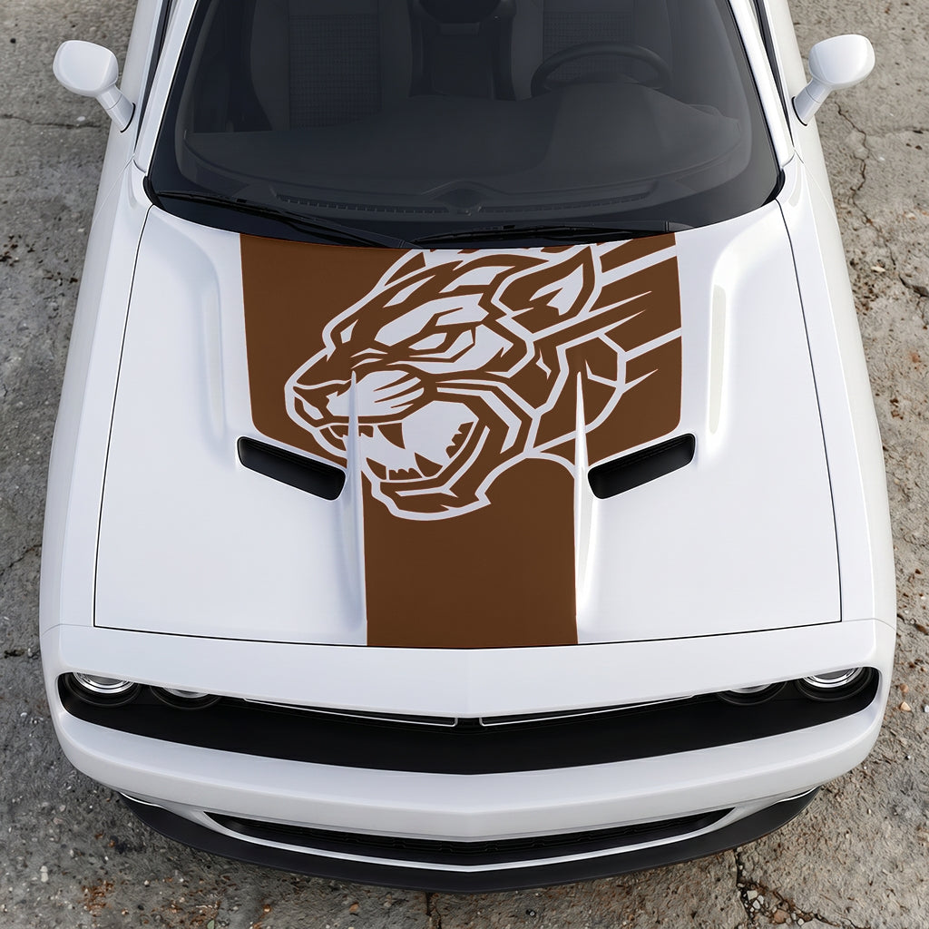 Hood Panel Decal/Sticker - Hellcat Predator Shadow - Aggressive Full-Face Jungle Cat Graphic Kit - For Dodge Challenger 2015-2024 - Premium Vinyl