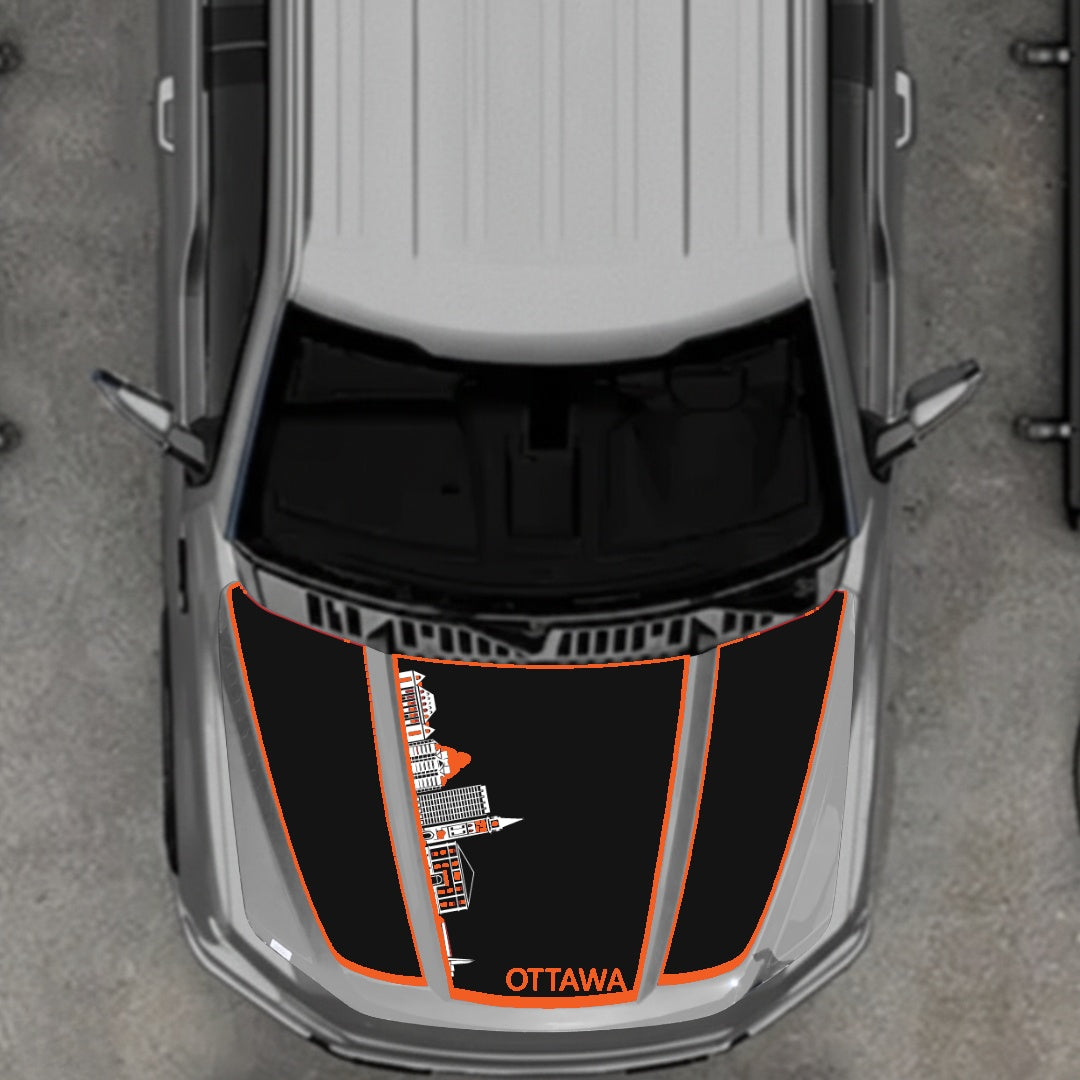 Hood Panel Decal/Sticker - Ottawa Skyline - Cut - Border Graphic Kit - For Ford F-150 2020-2026 - Premium Vinyl