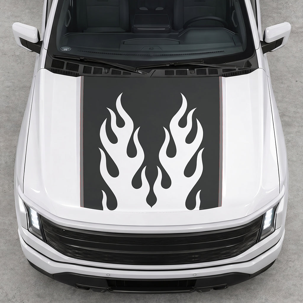 Hood Panel Decal/Sticker - Twin Burning Flames Graphic Decal Graphic Kit - For Ford F-150 2015-2020 - Premium Vinyl
