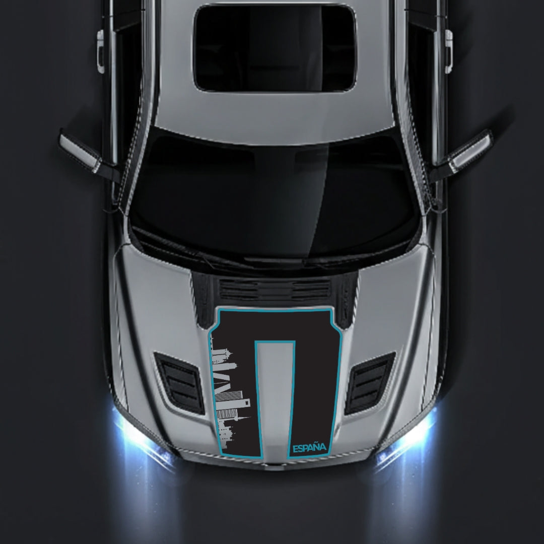 Hood Panel Decal/Sticker - Spain Skyline - Cut - Border Graphic Kit - For Dodge RAM 1500 2019-2025 - Premium Vinyl