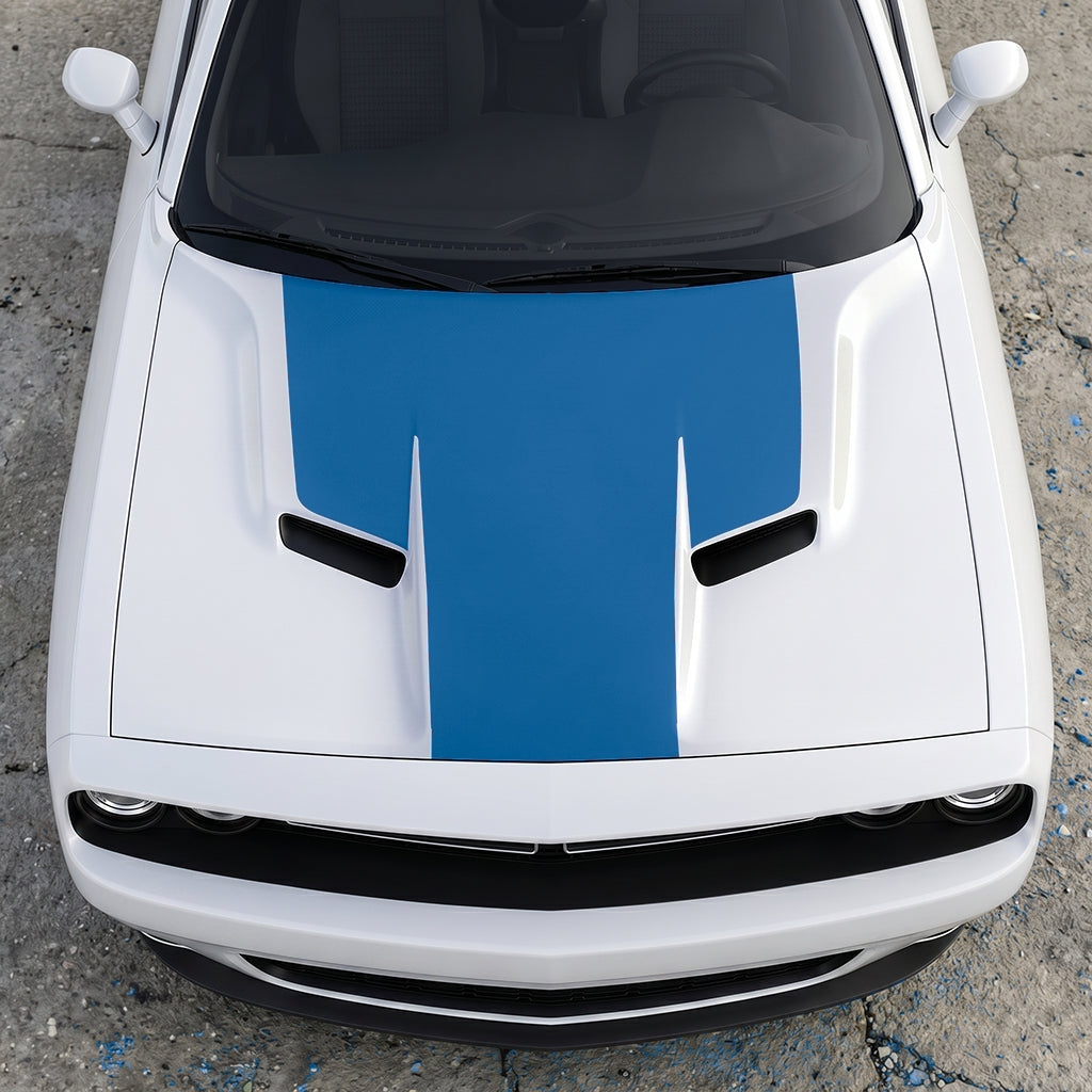 Hood Panel Decal/Sticker - The Foundation - Solid T-Shape - Matte Performance Trim Blackout Graphic Kit - For Dodge Challenger 2015-2024 - Premium Vinyl