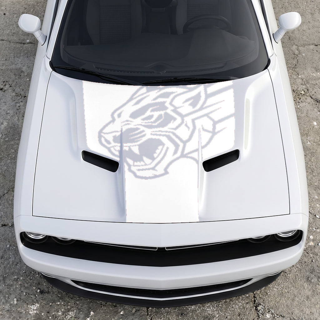 Hood Panel Decal/Sticker - Hellcat Predator Shadow - Aggressive Full-Face Jungle Cat Graphic Kit - For Dodge Challenger 2015-2024 - Premium Vinyl