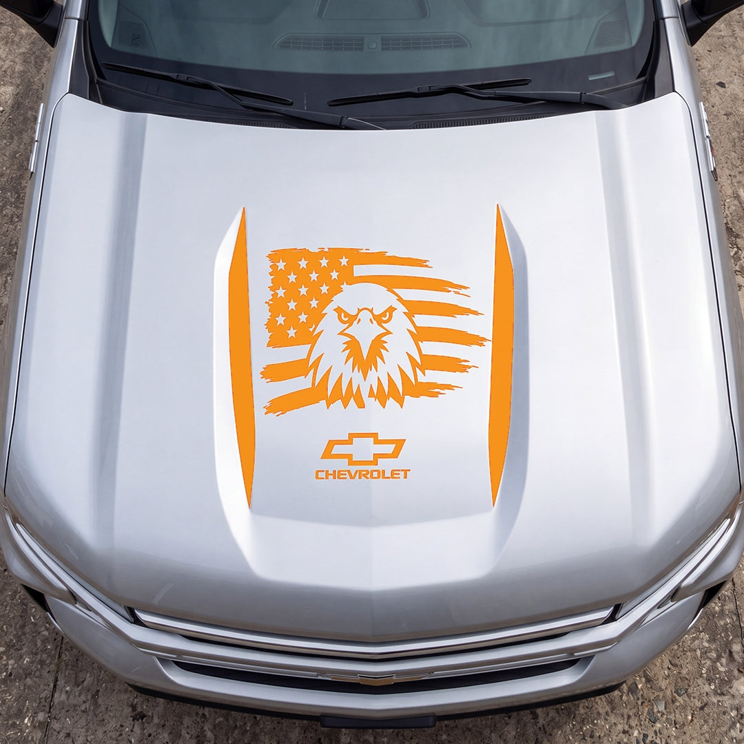 Hood Panel Decal/Sticker - American Facing Eagle Graphic Decal Graphic Kit - For Chevrolet Silverado 2019-2024 - Premium Vinyl