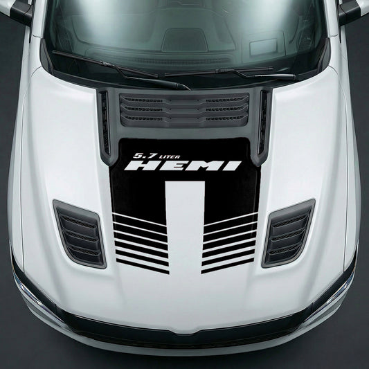 Hood Panel Decal/Sticker - Aggressive 5.7L HEMI Slotted Strobe Graphic Kit - For Dodge Ram 2019-2025 - Premium Vinyl