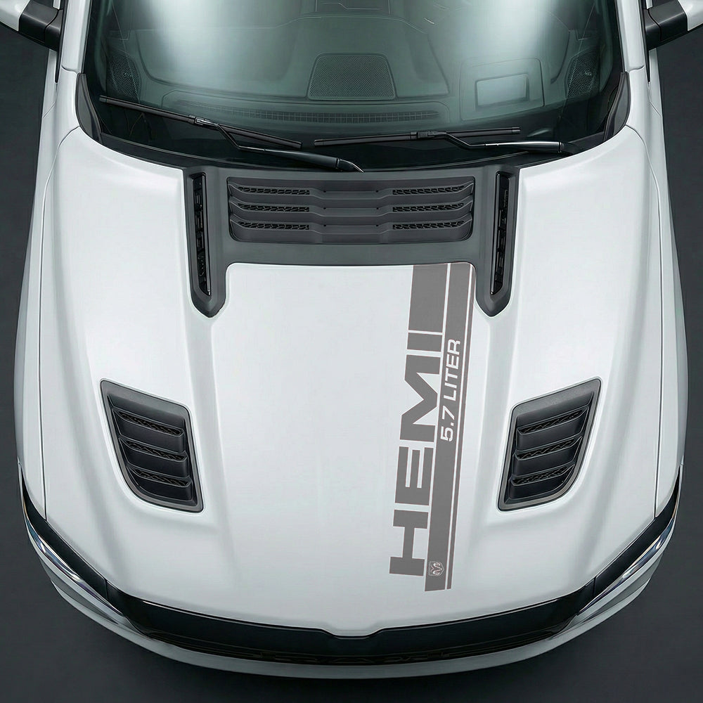Hood Panel Decal/Sticker - Premium 5.7L HEMI Vertical Racing Stripe - Cut Graphic Kit - For Dodge Ram 2019-2025 - Premium Vinyl