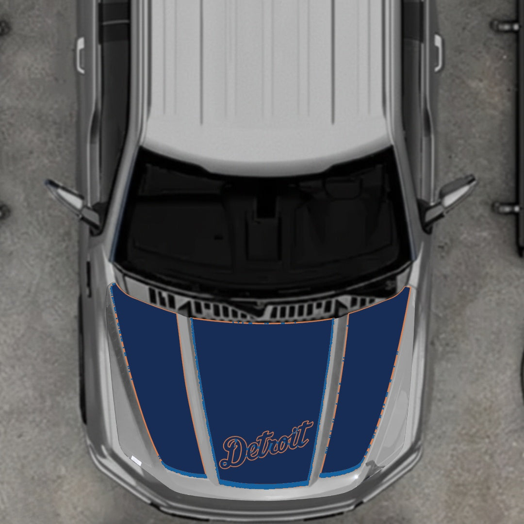 Hood Panel Decal/Sticker - Detroit Blue - Border Graphic Kit - For Ford F-150 2020-2026 - Premium Vinyl