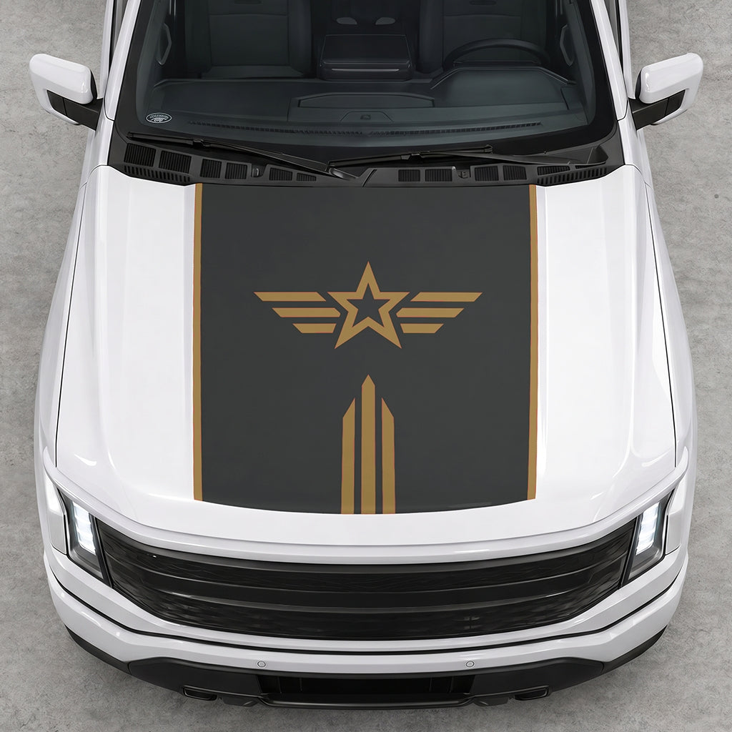 Hood Panel Decal/Sticker - Winged Star Graphic Decal Graphic Kit - For Ford F-150 2015-2020 - Premium Vinyl