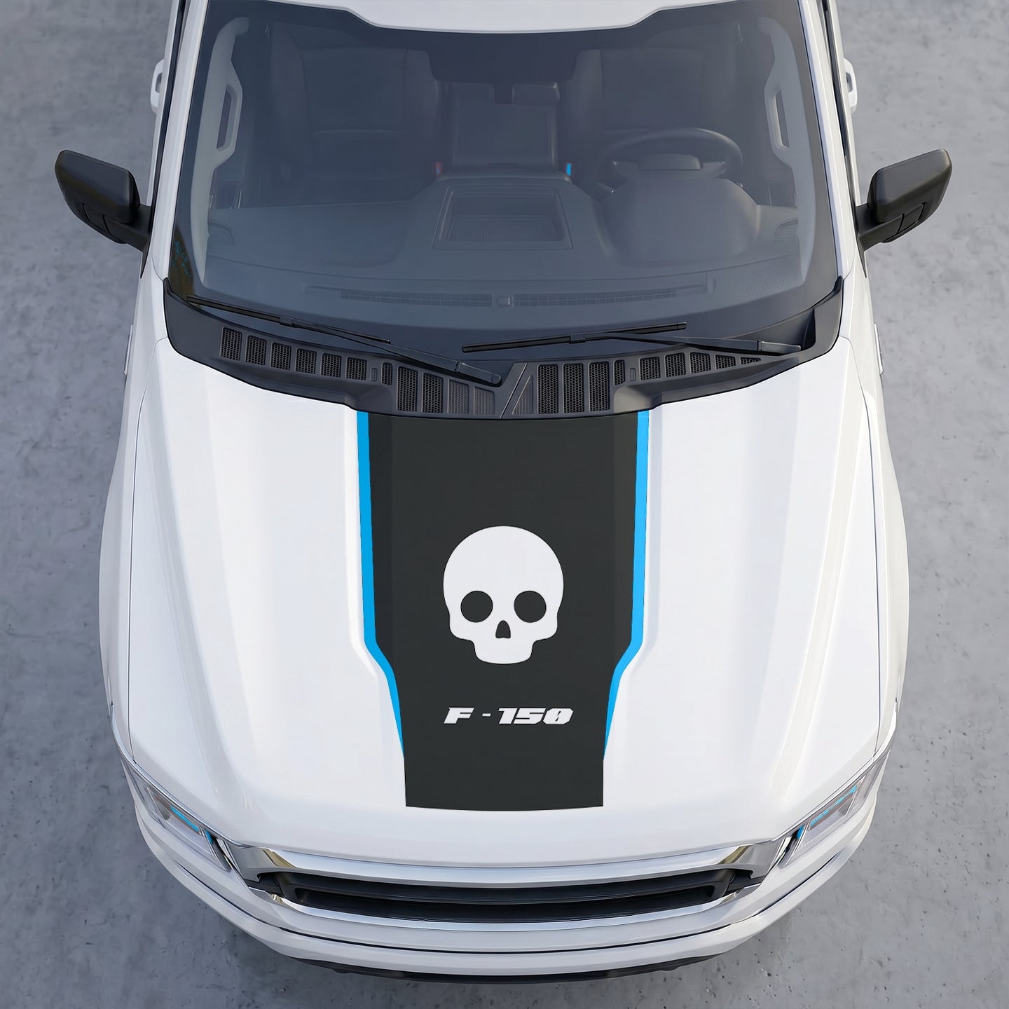 Hood Panel Decal/Sticker - Classic Skull Hood Decal Wrap – Matte Black Full Hood Accent with White Skull Graphic & Logo Graphic Kit - For Ford F-150 F150 2015-2020 - Premium Vinyl