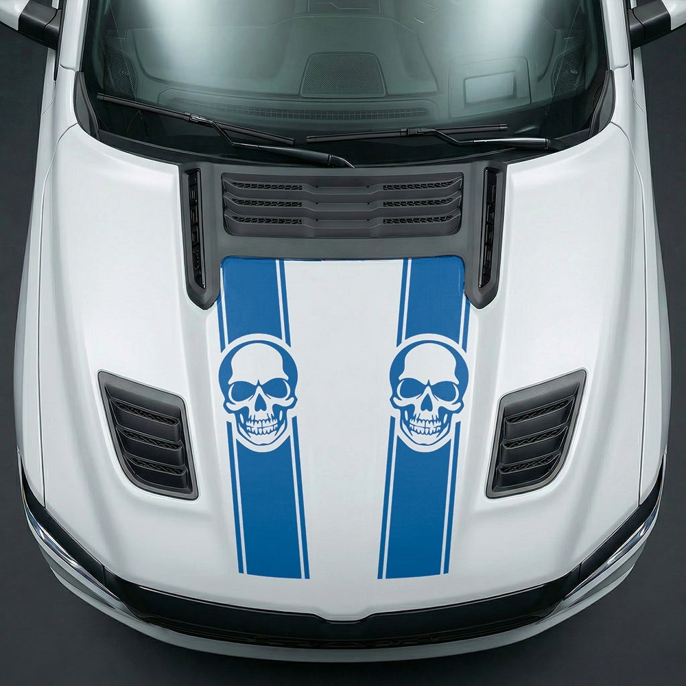 Hood Panel Decal/Sticker - Sinister Skull Racing Stripes Graphic Kit - For Dodge Ram 2019-2025 - Premium Vinyl