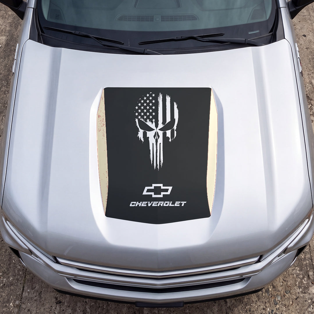Hood Panel Decal/Sticker - American Punisher Graphic Decal Graphic Kit - For Chevrolet Silverado 2019-2024 - Premium Vinyl