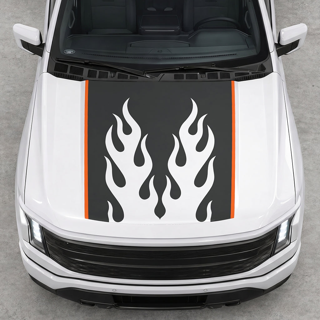 Hood Panel Decal/Sticker - Twin Burning Flames Graphic Decal Graphic Kit - For Ford F-150 2015-2020 - Premium Vinyl