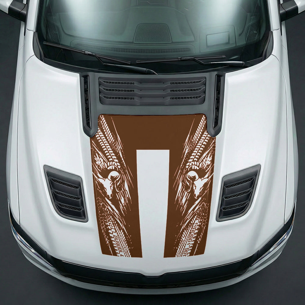 Hood Panel Decal/Sticker - Extreme Tread & Slash Ram Mascot U-Shape Graphic Kit - For Dodge Ram 2019-2025 - Premium Vinyl