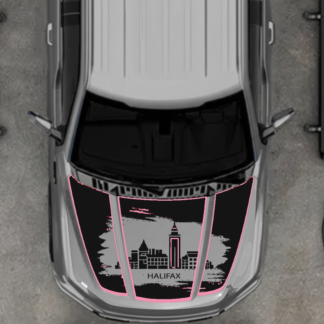 Hood Panel Decal/Sticker - Halifax - Cut - Border Graphic Kit - For Ford F-150 2020-2026 - Premium Vinyl
