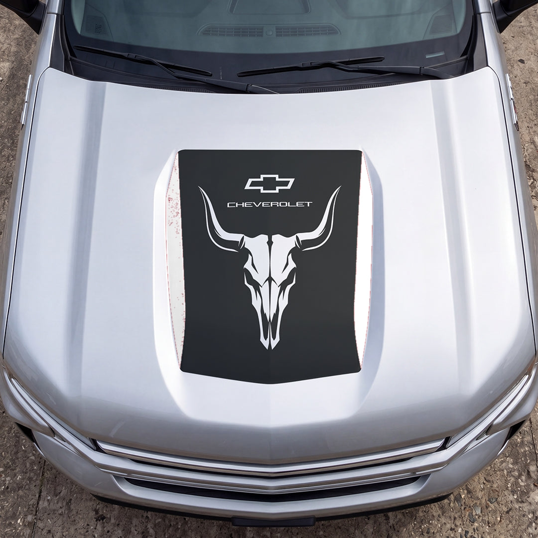 Hood Panel Decal/Sticker - Bison Skull Graphic Decal Graphic Kit - For Chevrolet Silverado 2019-2024 - Premium Vinyl