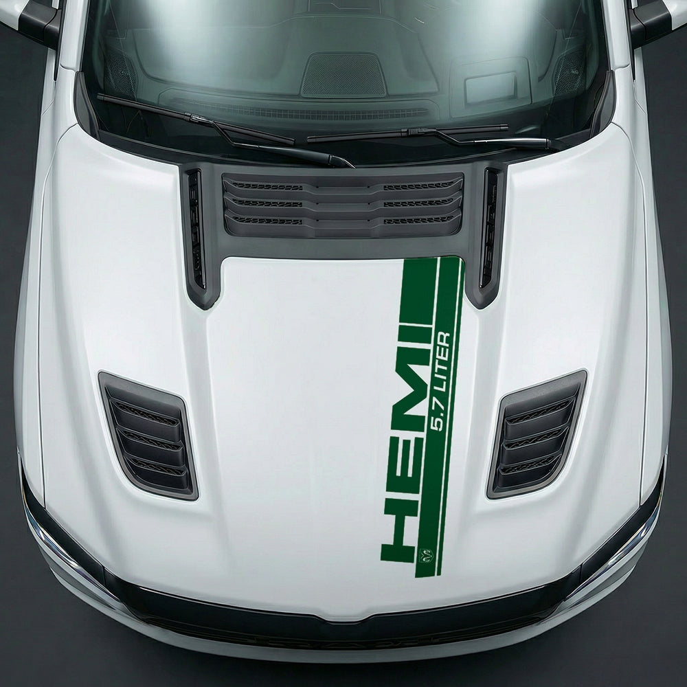 Hood Panel Decal/Sticker - Premium 5.7L HEMI Vertical Racing Stripe - Cut Graphic Kit - For Dodge Ram 2019-2025 - Premium Vinyl