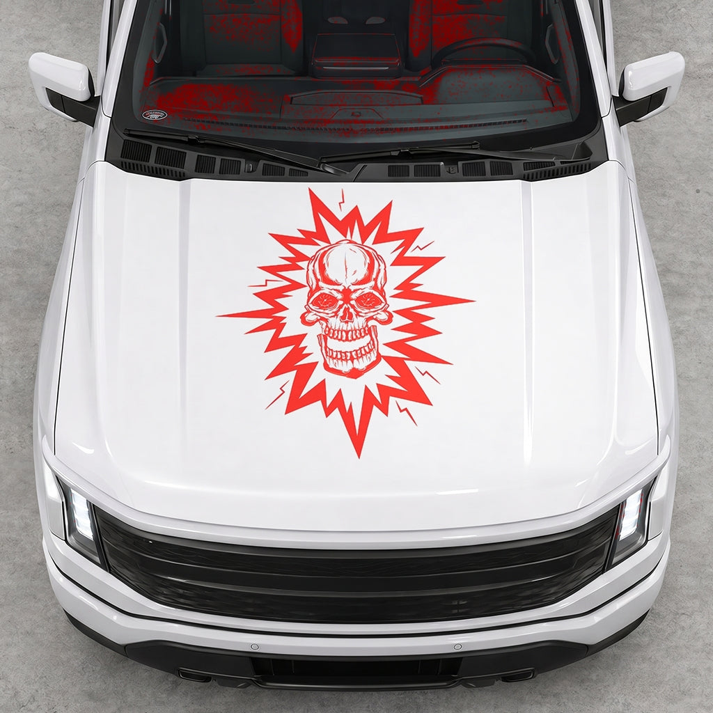 Hood Panel Decal/Sticker - Cut Electric Skull Graphic Decal Graphic Kit - For FORD F-150 2015-2020 - Premium Vinyl