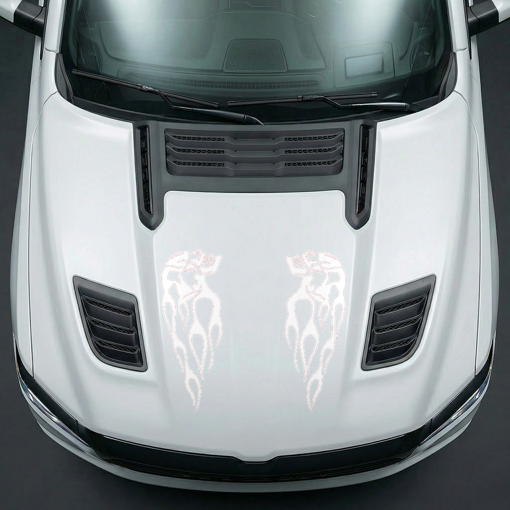 Hood Panel Decal/Sticker - Fiery Skulls Custom U-Shape - Cut Graphic Kit - For Dodge Ram 2019-2025 - Premium Vinyl