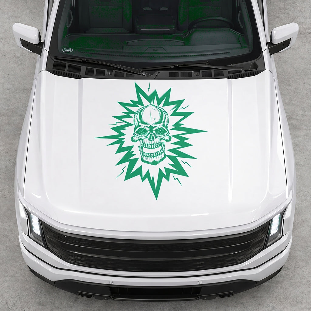 Hood Panel Decal/Sticker - Cut Electric Skull Graphic Decal Graphic Kit - For FORD F-150 2015-2020 - Premium Vinyl